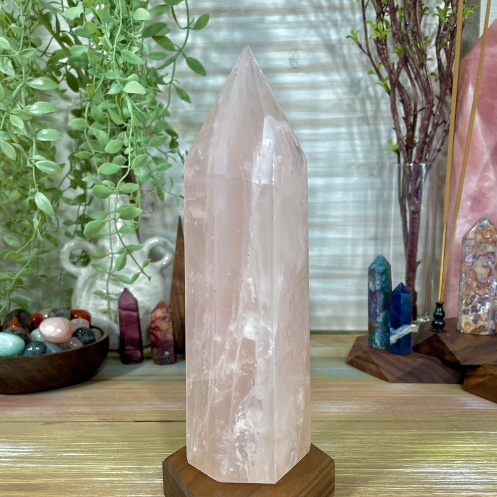 0084 Rose Quartz Crystal Tower - Large 7-3/4 Inches Tall